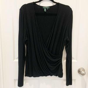 Lauren Ralph Lauren Black Long Sleeve Wrap Top